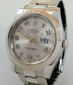 Rolex Datejust II  116334  Rhodium Arabic dial, White-Gold bezel Box & Card
