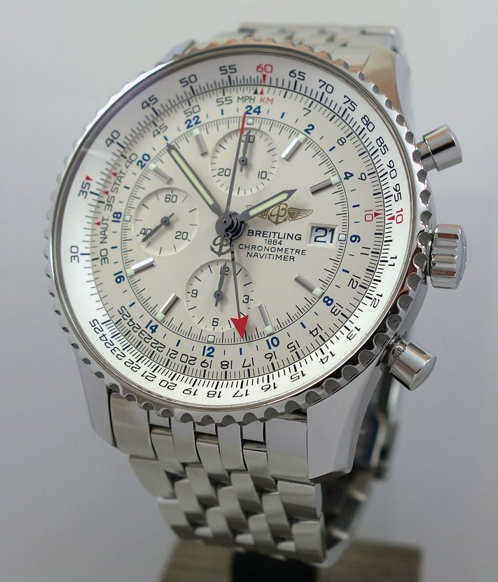 DSC02694 BREITLING NAVITIMER WORLD GMT CHRONO A24322 Silver-dial 46mm