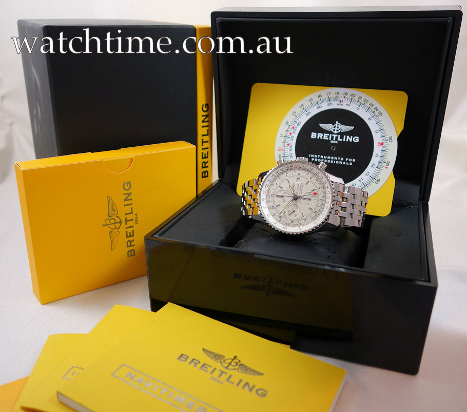 DSC02750 BREITLING NAVITIMER WORLD GMT CHRONO A24322 Silver-dial 46mm