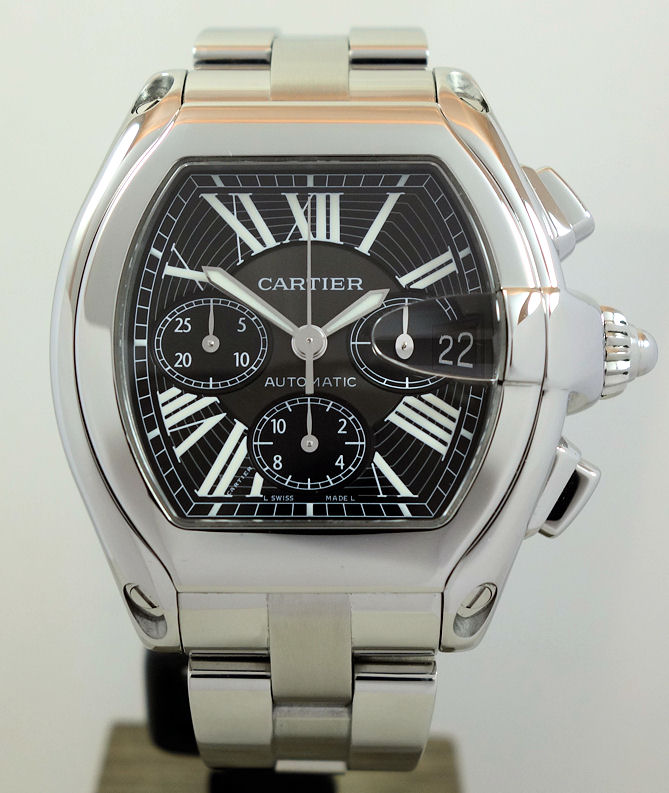 DSC02771 CARTIER Roadster Chronograph XL Steel, Black-dial W62020X6 Box & Papers