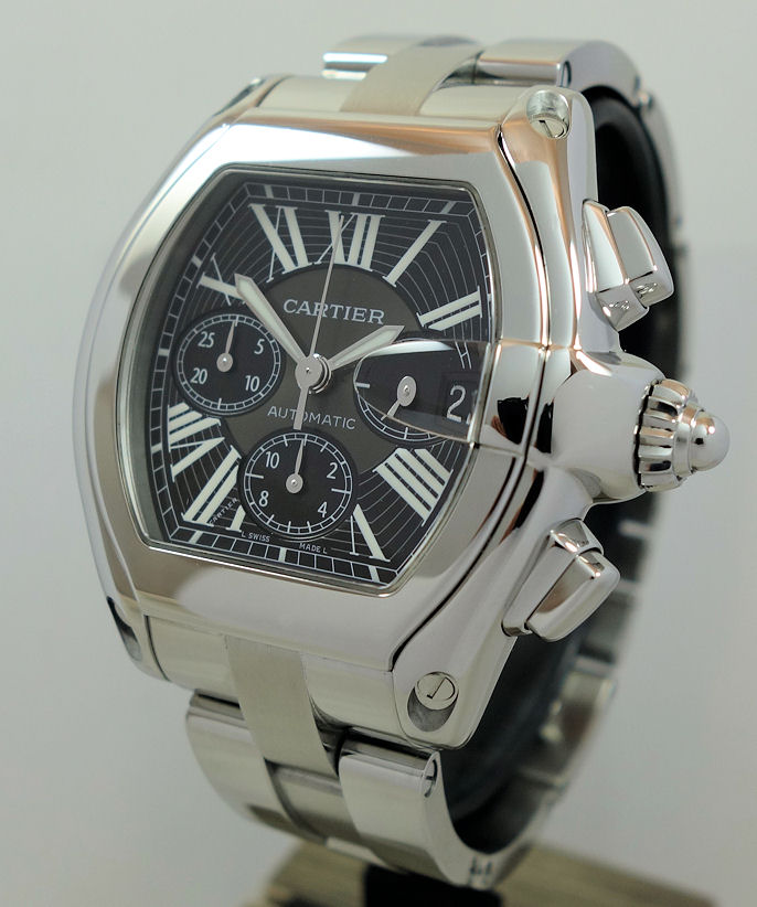 DSC02777 CARTIER Roadster Chronograph XL Steel, Black-dial W62020X6 Box & Papers