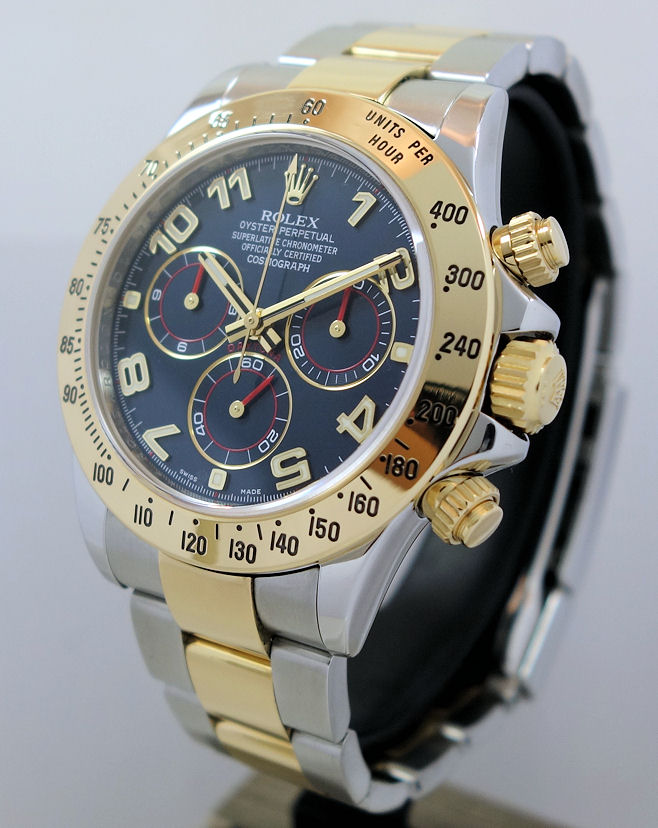 DSC02818 Rolex Daytona 18k Gold & Steel, Blue Arabic dial 116523