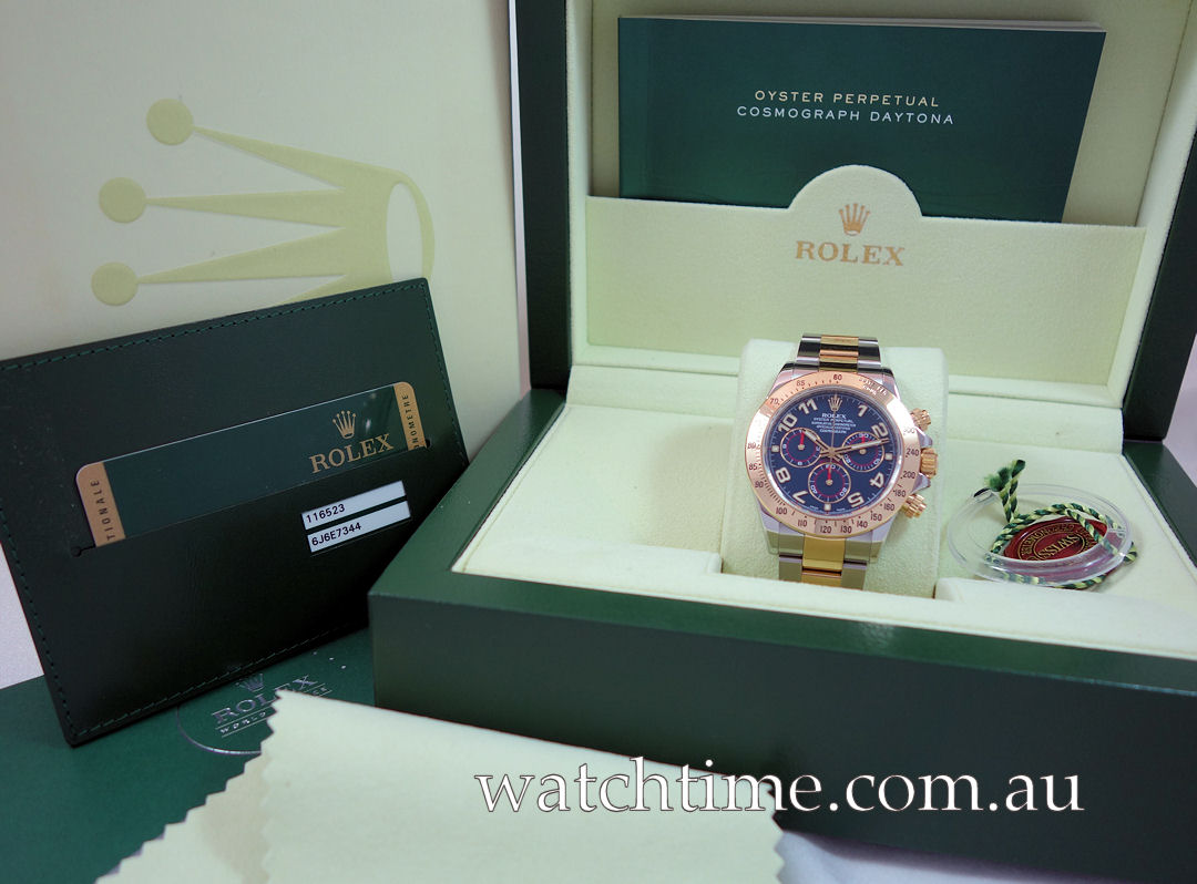 DSC02835 Rolex Daytona 18k Gold & Steel, Blue Arabic dial 116523