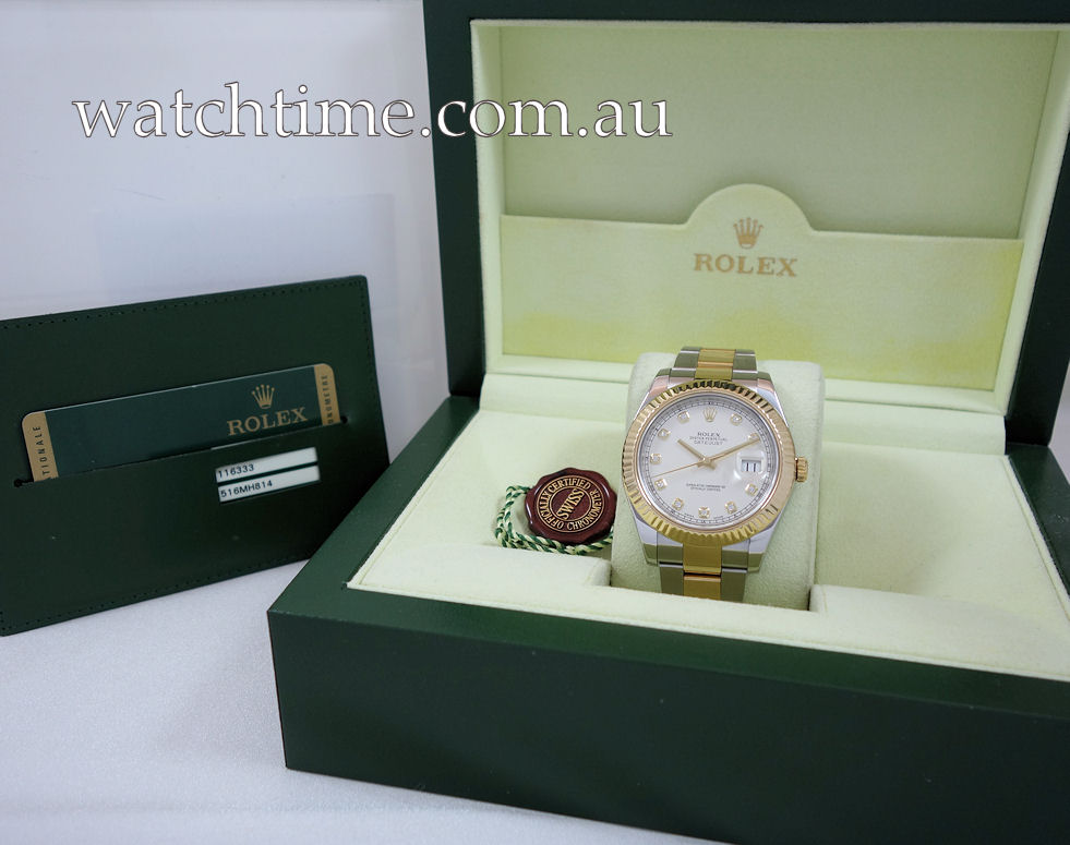 DSC03186 Rolex Datejust II 18k & Steel 41mm, Ivory Diamond-dial 116333 Box & Card