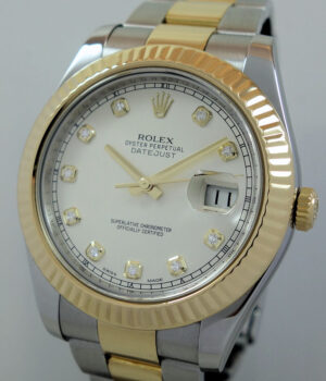 Rolex Datejust II 18k & Steel 41mm, Ivory Diamond-dial 116333 Box & Card