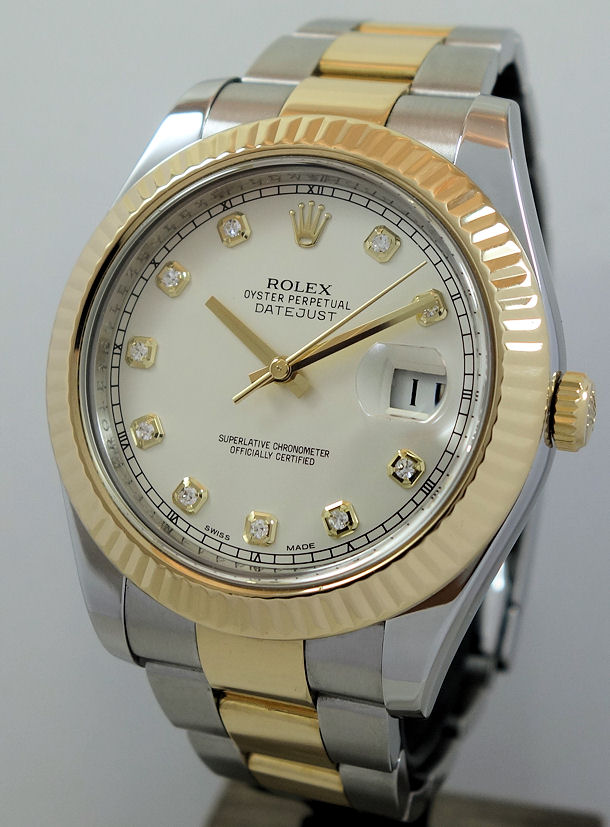DSC03193 Rolex Datejust II 18k & Steel 41mm, Ivory Diamond-dial 116333 Box & Card