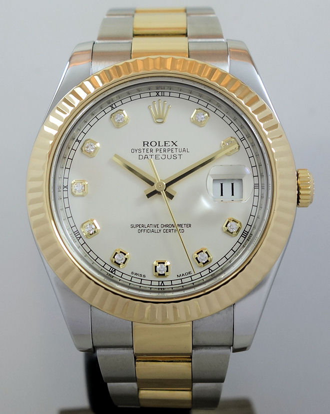DSC03196 Rolex Datejust II 18k & Steel 41mm, Ivory Diamond-dial 116333 Box & Card