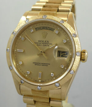 18K  ROLEX President DAY-DATE  18108  Bark-finish with Factory Diamond Dial & Factory Diamond Bezel RARE!!!