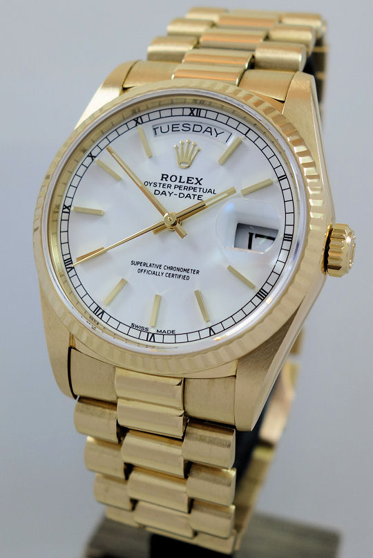 DSC03442 ROLEX President Day-Date 18238 White-Dial 1991 Box & Papers plus Rolex Service