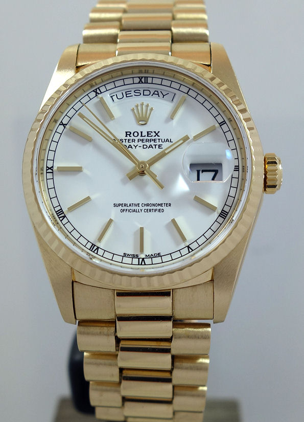 DSC03444 ROLEX President Day-Date 18238 White-Dial 1991 Box & Papers plus Rolex Service