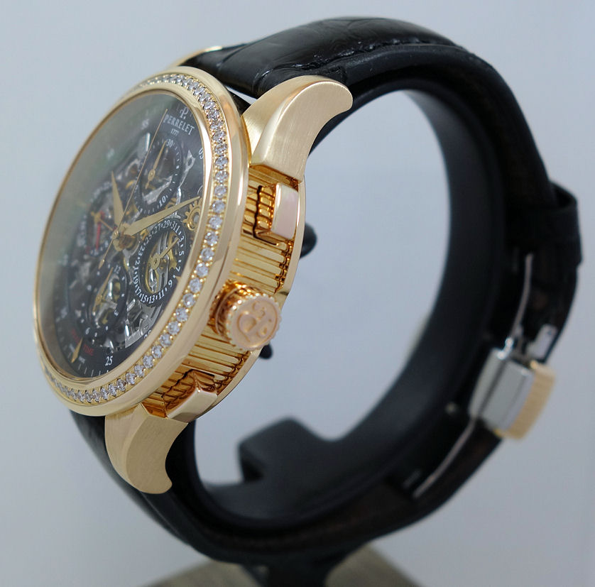 DSC03828 PERRELET GMT Chronograph 18k Rose-Gold, Diamond bezel & Skeleton dial A3007/7