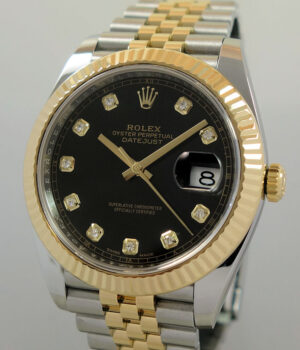 ROLEX Datejust 41mm 18k Gold & Steel, Black Diamond-dial  126333  Box & Card