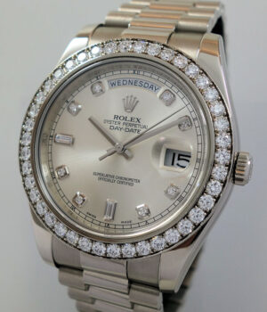 Rolex Day-Date II  41mm 18K White-Gold, "FACTORY" Diamond-Dial & Bezel  218349