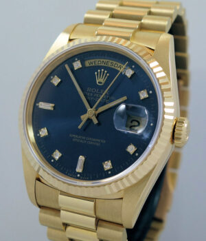 1992 ROLEX 18k President Day-Date 18238  Blue Diamond-dial. Rolex Warranty Papers