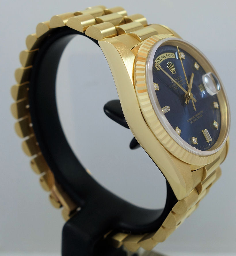 DSC05274 1992 ROLEX 18k President Day-Date 18238 Blue Diamond-dial. Rolex Warranty Papers