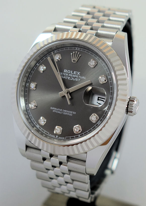 DSC05391 Rolex Datejust 41mm 126334 Rhodium Diamond dial, Fluted bezel, Jubilee bracelet B&C 2024