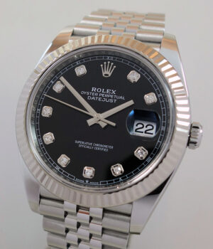 Rolex Datejust 41 Black Diamond dial, Jubilee & White-Gold bezel 126334 Box & Card