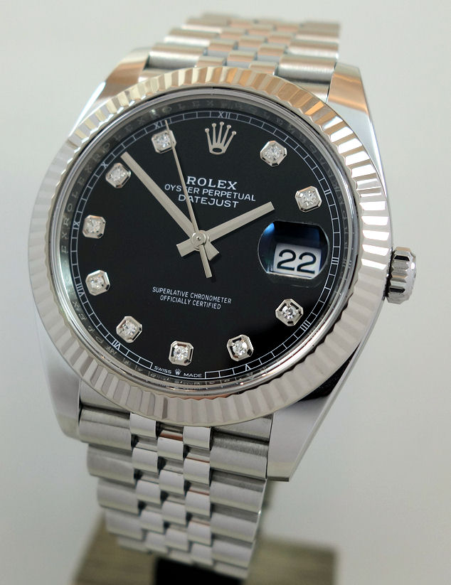 DSC05792 Rolex Datejust 41 Black Diamond dial, Jubilee & White-Gold bezel 126334 Box & Card
