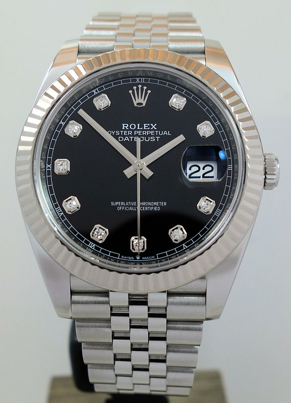 DSC05796 Rolex Datejust 41 Black Diamond dial, Jubilee & White-Gold bezel 126334 Box & Card