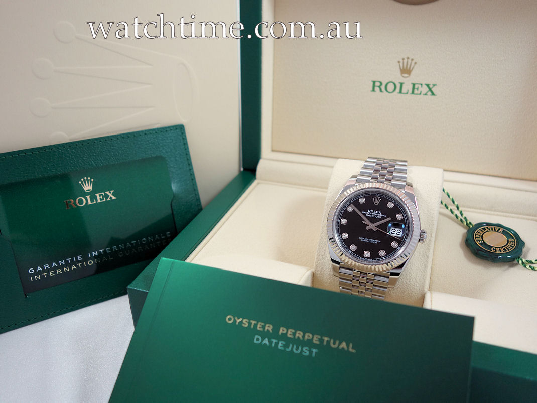 DSC05809 Rolex Datejust 41 Black Diamond dial, Jubilee & White-Gold bezel 126334 Box & Card