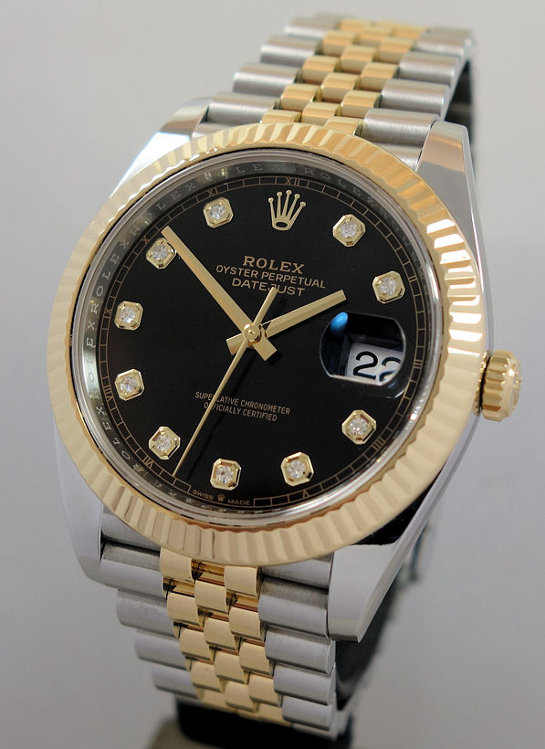DSC05833 ROLEX Datejust 41mm 18k Gold & Steel, Black Diamond-dial 126333 Box & Card 2024