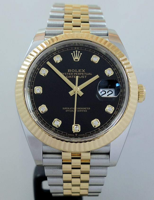 DSC05837 ROLEX Datejust 41mm 18k Gold & Steel, Black Diamond-dial 126333 Box & Card 2024