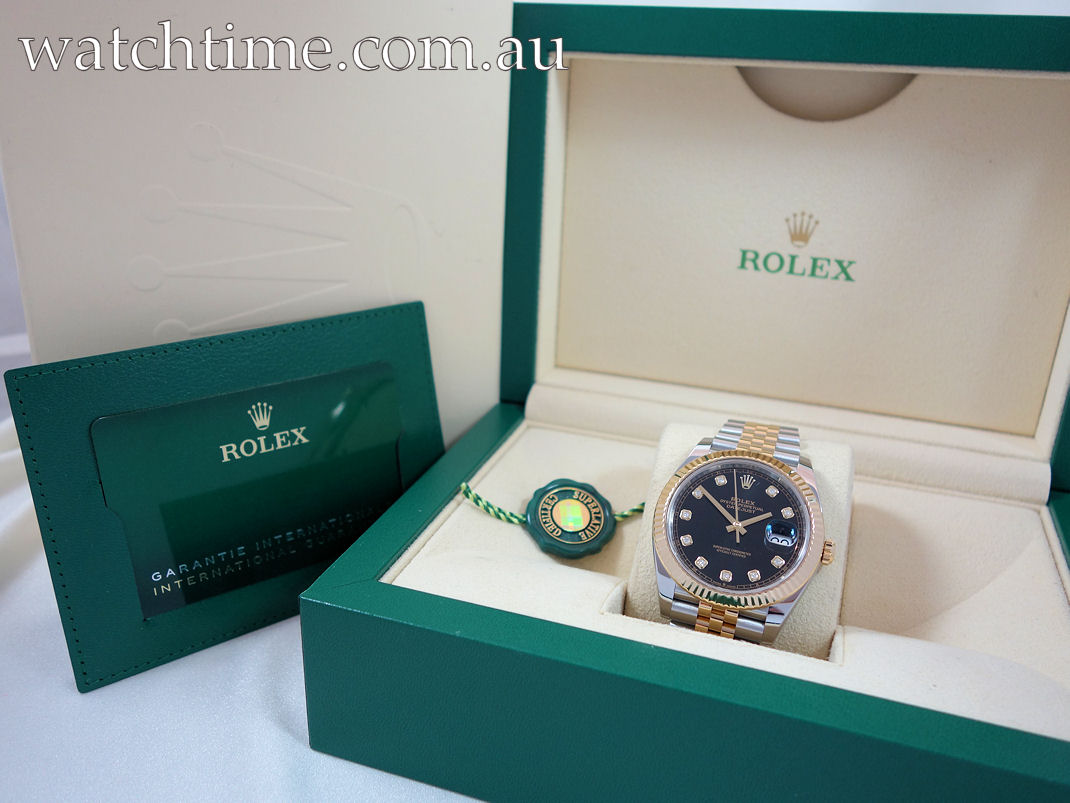 DSC05846 ROLEX Datejust 41mm 18k Gold & Steel, Black Diamond-dial 126333 Box & Card 2024