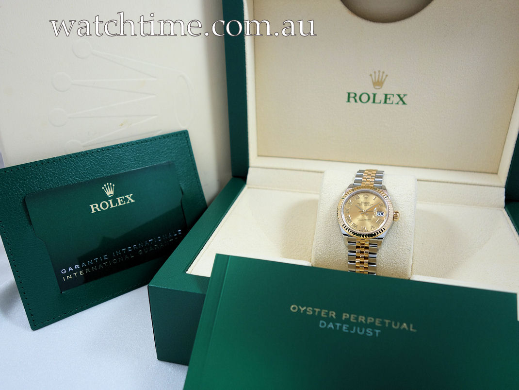 DSC05898 Rolex Lady-Datejust 279173 Gold Roman-dial 28mm Jubilee bracelet, Fluted bezel