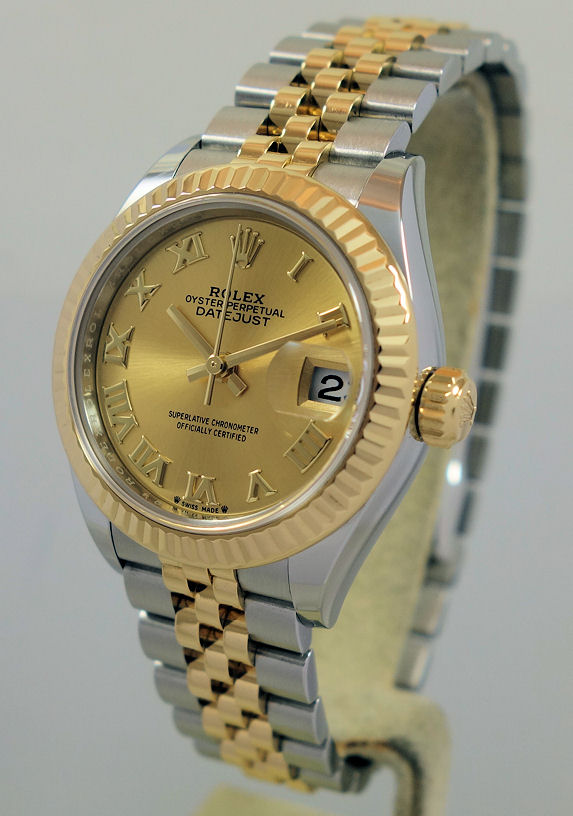 DSC05901 Rolex Lady-Datejust 279173 Gold Roman-dial 28mm Jubilee bracelet, Fluted bezel