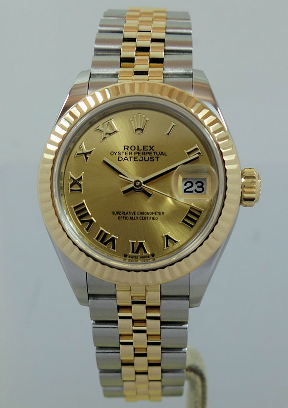 DSC05904 Rolex Lady-Datejust 279173 Gold Roman-dial 28mm Jubilee bracelet, Fluted bezel
