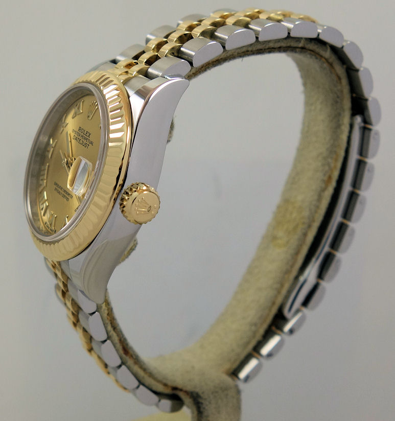 DSC05907 Rolex Lady-Datejust 279173 Gold Roman-dial 28mm Jubilee bracelet, Fluted bezel