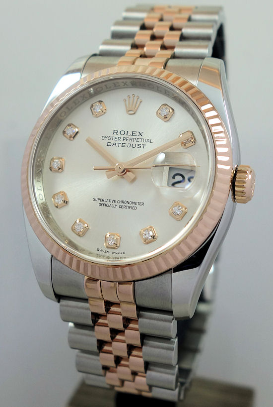 DSC05938 Rolex Datejust 36 Everose 18k & Steel 116231 Silver Diamond-dial Box & Card