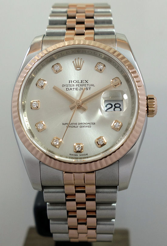 DSC05941 Rolex Datejust 36 Everose 18k & Steel 116231 Silver Diamond-dial Box & Card