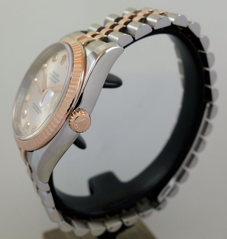DSC05943 Rolex Datejust 36 Everose 18k & Steel 116231 Silver Diamond-dial Box & Card