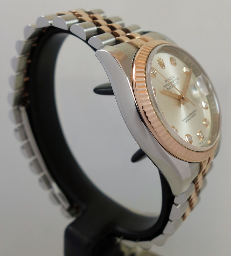 DSC05944 Rolex Datejust 36 Everose 18k & Steel 116231 Silver Diamond-dial Box & Card