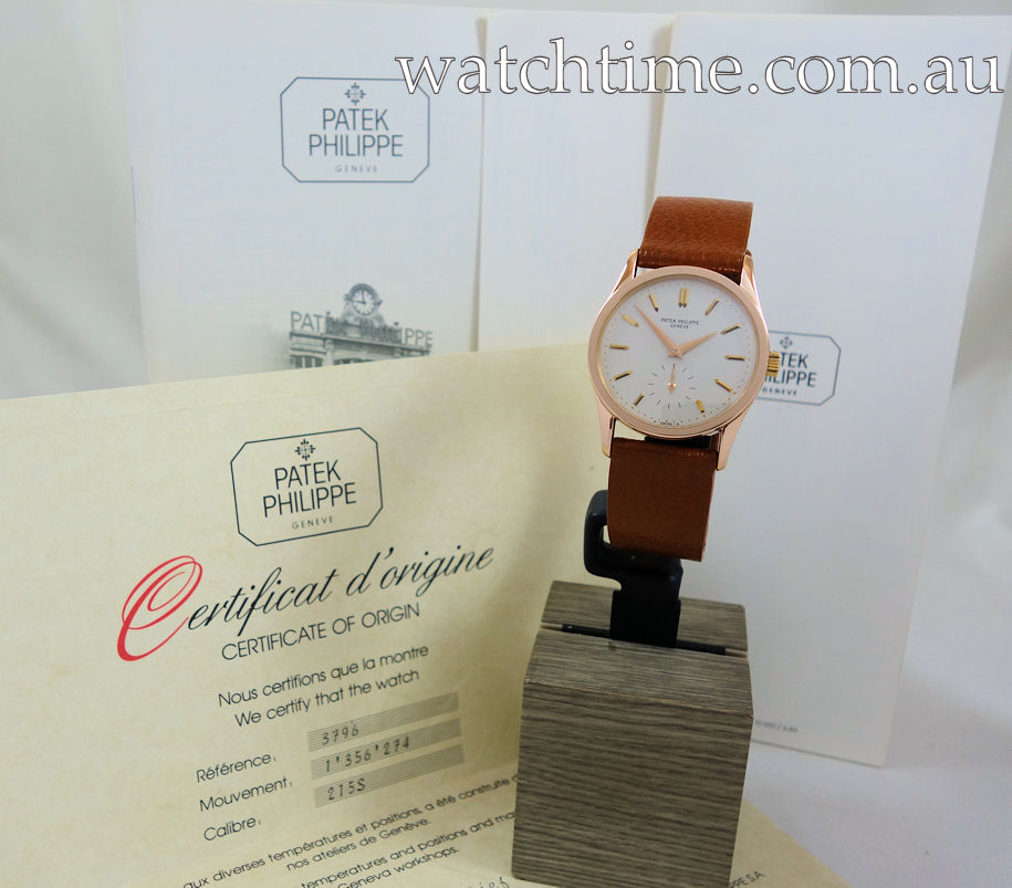 DSC06300 Patek Philippe 3796 Calatrava 18k Rose-Gold with Papers 1986