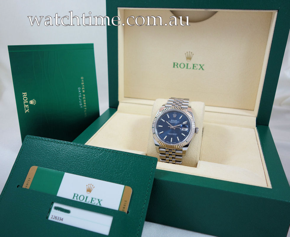 DSC06425 Rolex Datejust 41 Blue dial, White-Gold bezel, Jubilee bracelet 126334 Box & Card