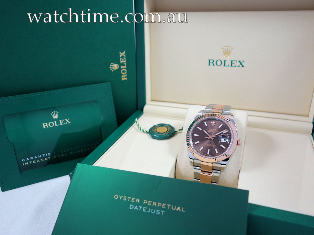 DSC06478 Rolex Datejust 41 Everose & Steel Chocolate Dial 126331 Box & Card 2025.... 20% off retail!