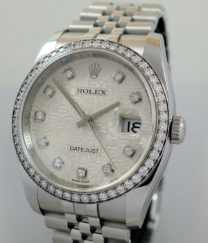 Rolex Datejust 36  Factory Silver Diamond-Dial & Factory Diamond Bezel  116244 Box & Card