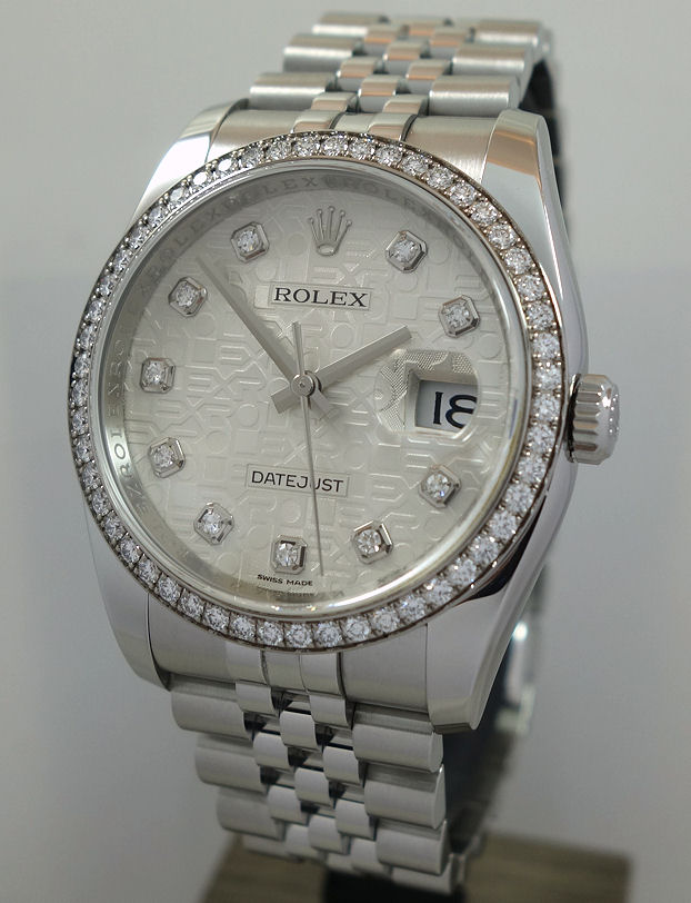 DSC06539 Rolex Datejust 36 Factory Silver Diamond-Dial & Factory Diamond Bezel 116244 Box & Card