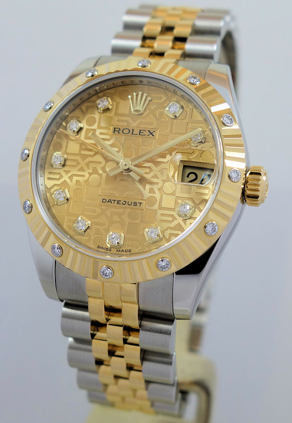 DSC07247 Rolex Datejust 31mm 18k Y/Gold & Steel, FACTORY Diamond Dial & Bezel 178313 **UNUSED**