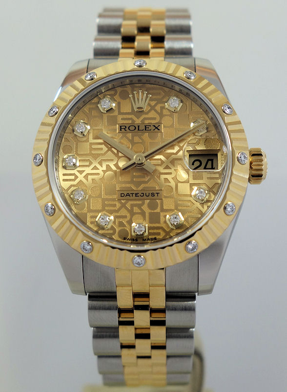 DSC07250 Rolex Datejust 31mm 18k Y/Gold & Steel, FACTORY Diamond Dial & Bezel 178313 **UNUSED**
