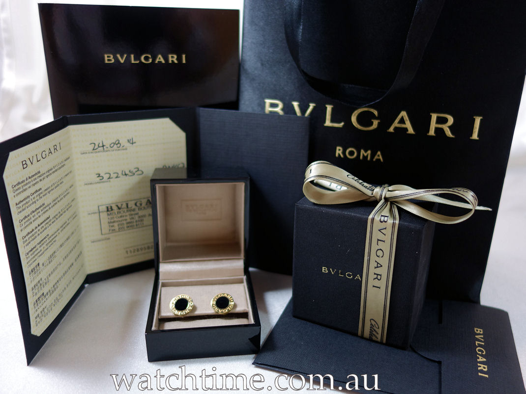 DSC07305 Bvlgari Bvlgari Earrings 18k Yellow-Gold & Black Oynx Studs