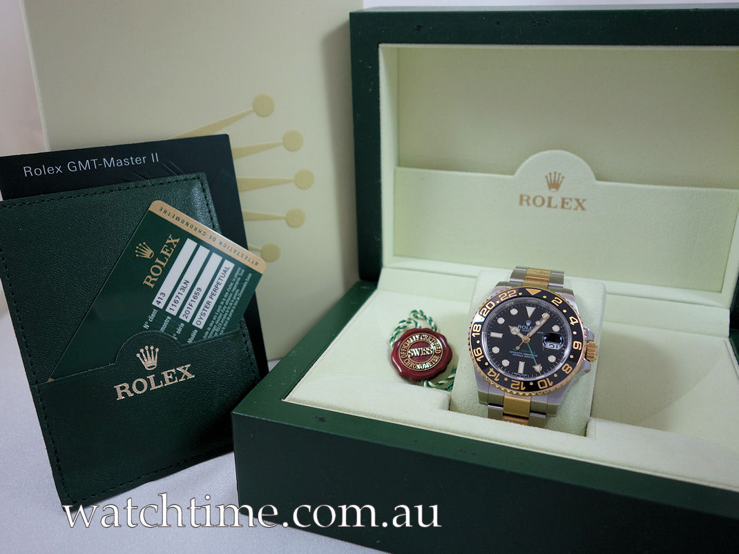 DSC07398 Rolex GMT Master II 18k Yellow-Gold & Steel 116713LN Box & Card 2011