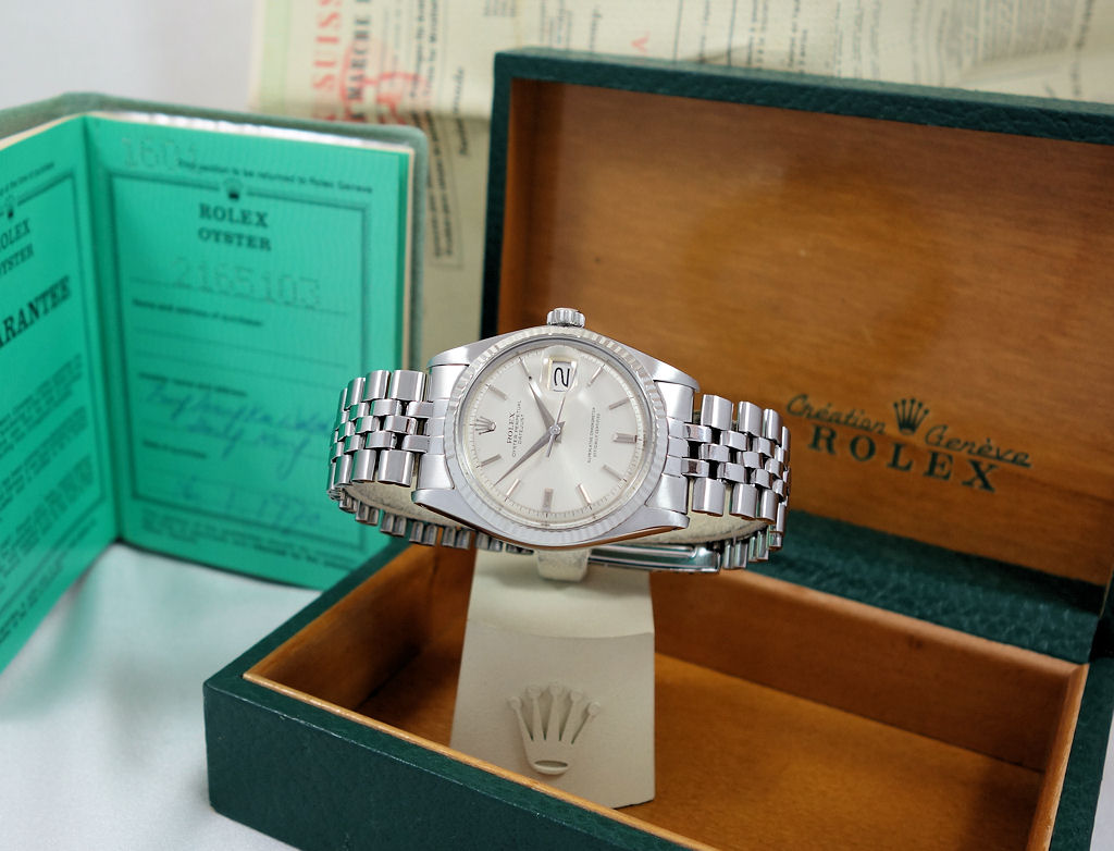 DSC07710 Rolex Datejust 36mm 1601 White-Gold bezel, Jubilee bracelet Box & Papers 1970