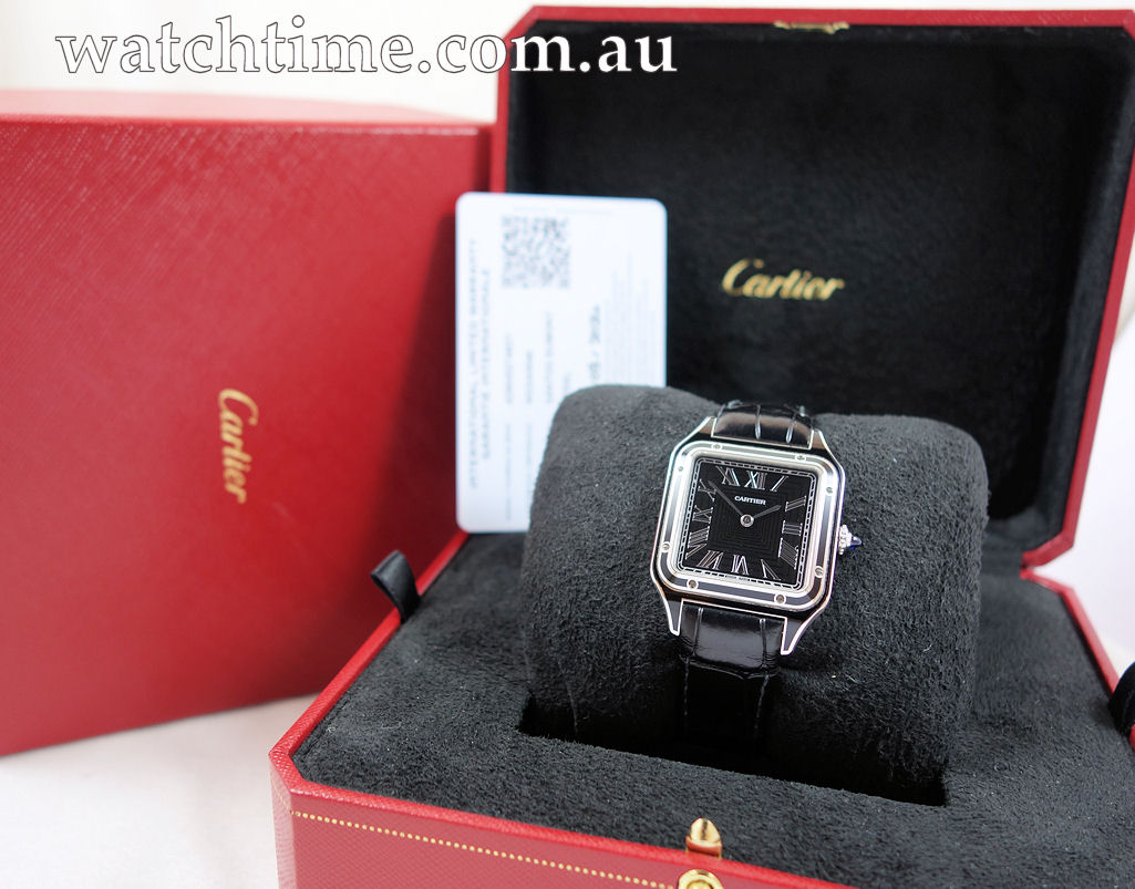 DSC08034 Cartier Santos Dumont Steel (Large) Manual, Black dial WSSA0046