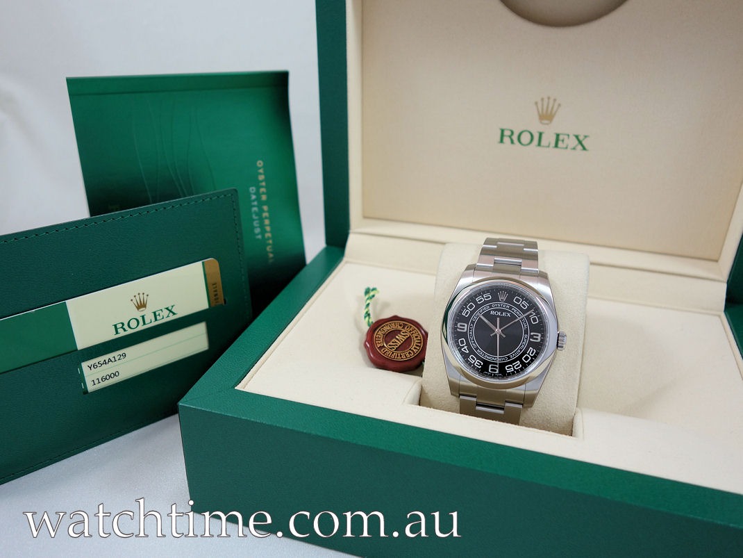 DSC08532 Rolex Oyster Perpetual 36 Black Concentric Arabic dial 116000 Box & Card Unused!!