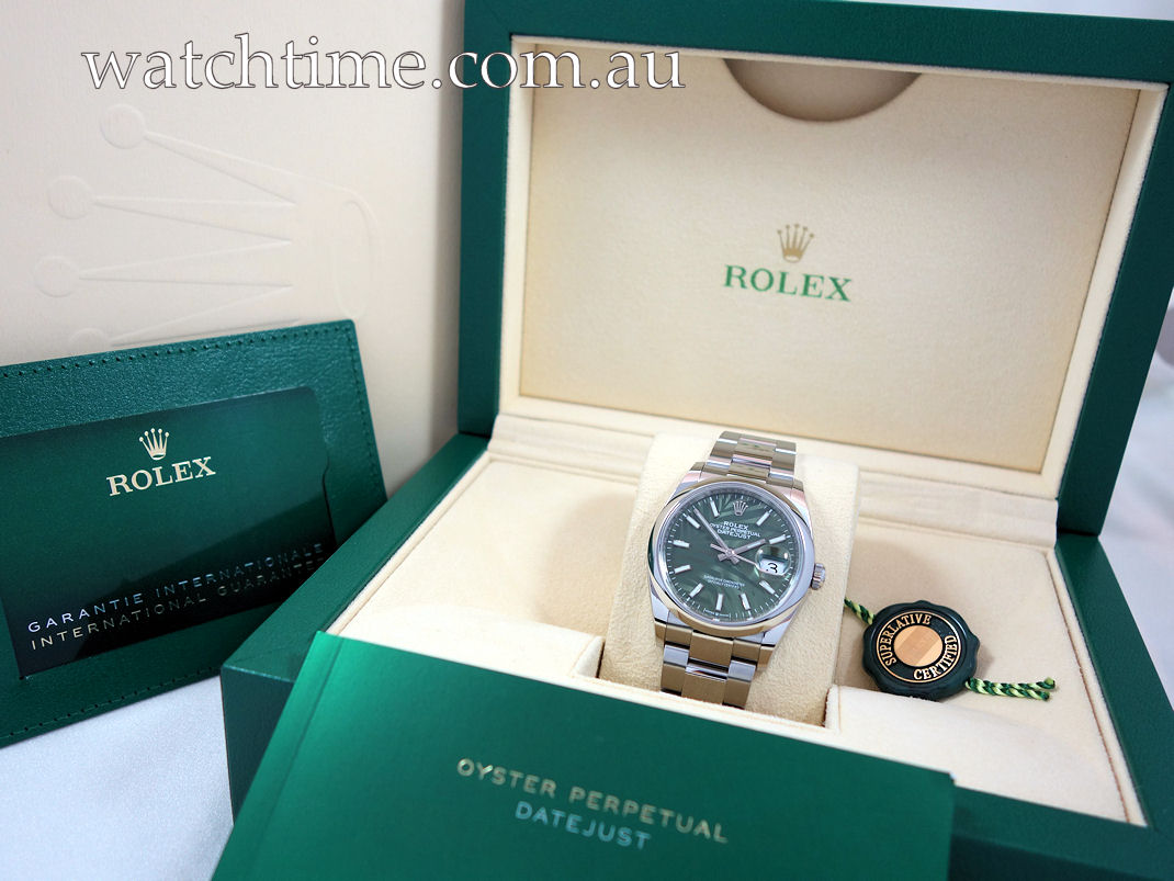 DSC08049 Rolex Datejust 36 Green Palm Dial 126200 Box & Card 2023