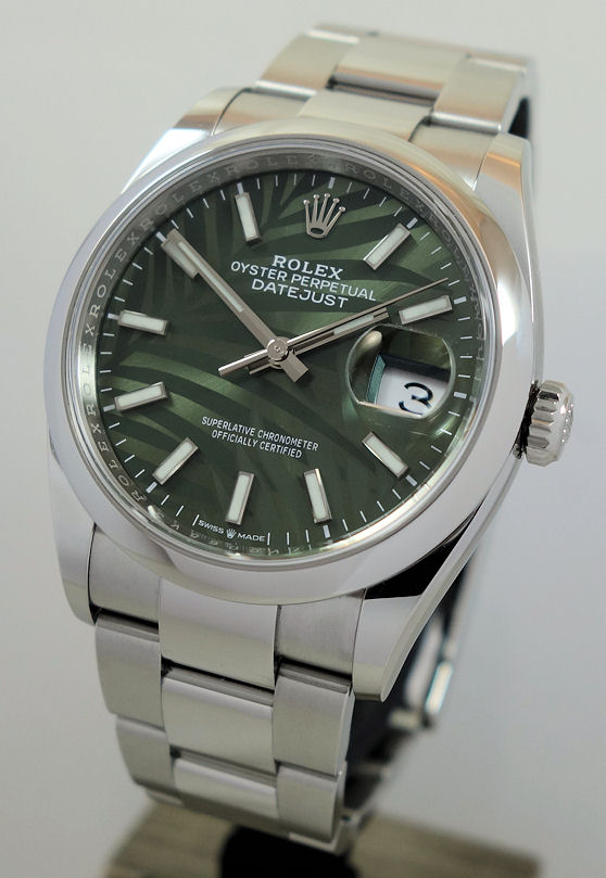 DSC08052 Rolex Datejust 36 Green Palm Dial 126200 Box & Card 2023