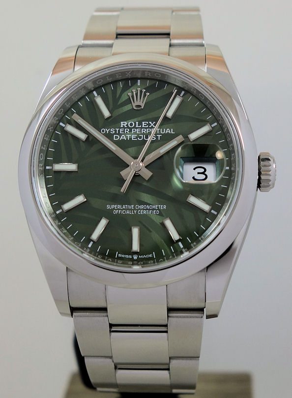 DSC08060 Rolex Datejust 36 Green Palm Dial 126200 Box & Card 2023